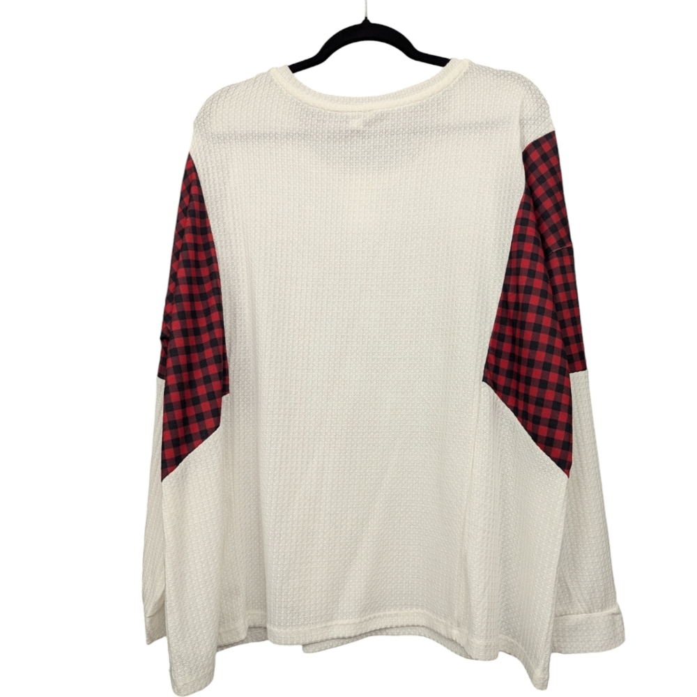 Cato • Christmas Top "Wake Pray Sleigh" Waffle Knit | Buffalo Plaid | 2X 18/20 - Picture 6 of 9
